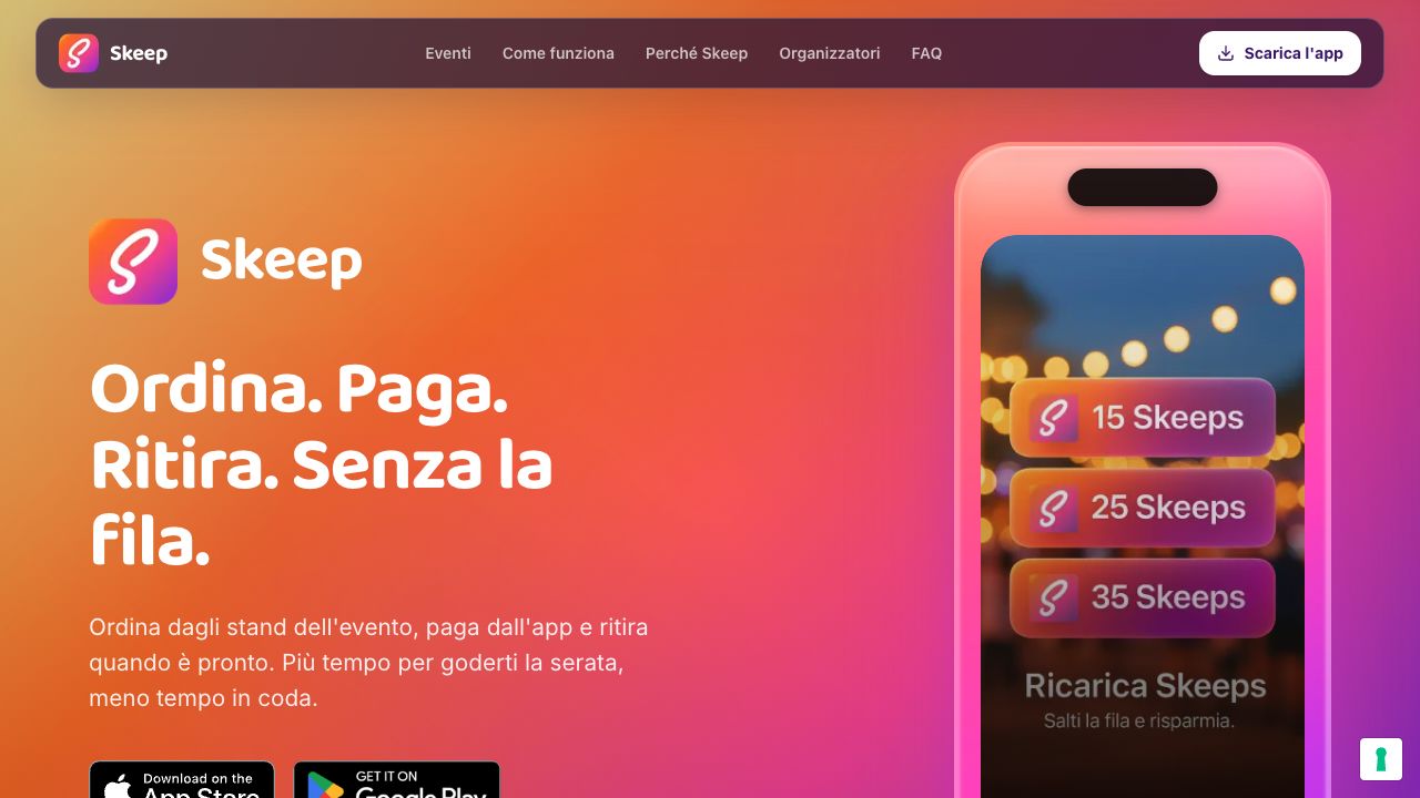 Skeep's official event ordering landing page